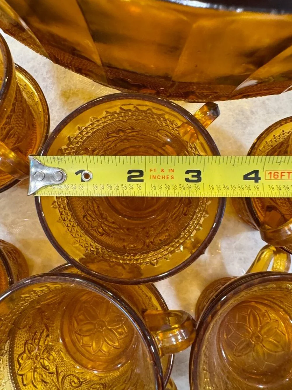 Indiana Glass Company Amber Punch Bowl With Glasses Tiara Sandwich Pattern
